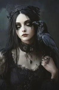 Gothic Lady with a raven on her shoulder